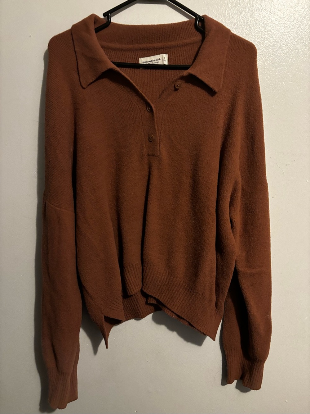 Abercrombie & Fitch Women's Collared Long-Sleeve Knit Sweater - Rust Brown